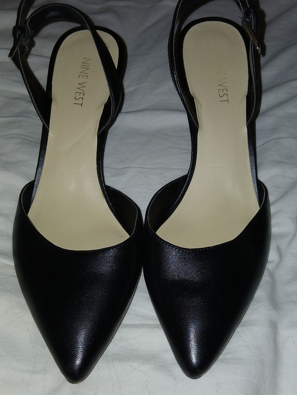 Nine West Womens Black Leather Pointed-Toe Slingback Pumps Sz: 8.5